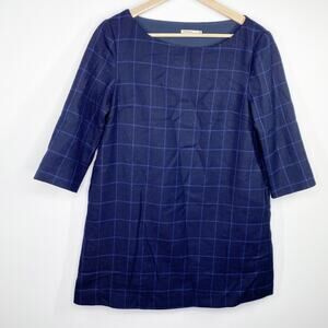 Broadcast Two-Tone Blue Checkered 3/4 Sleeve Sheath Dress Women's Size Small S